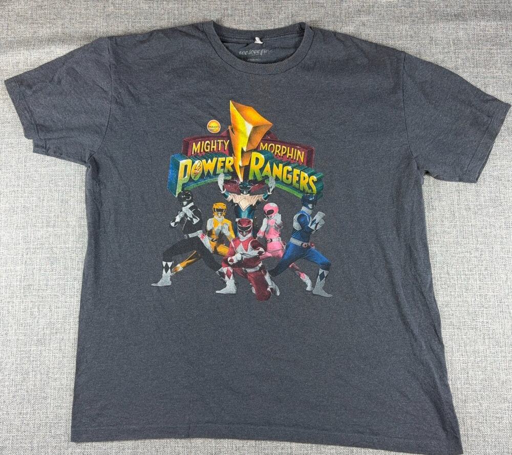 Mighty Morphin Power Rangers T Shirt Mens XL Gray Retro Graphic Tee 90s Style